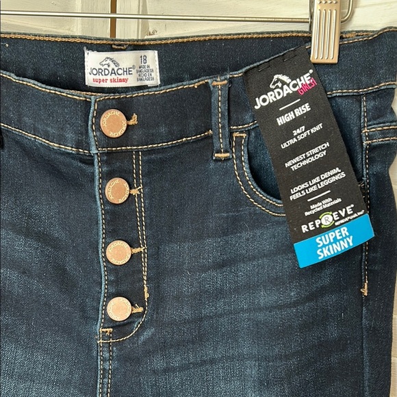 Girls Size 18 Super Skinny Stretch High Rise Dark blue Jeans NWT snap front - Picture 7 of 10